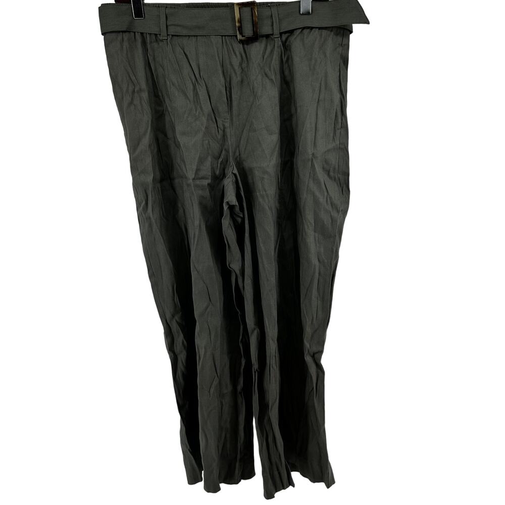 J.Jill Linen Stretch Pants Wide Belted Caraway Olive Green M Tall NWT
